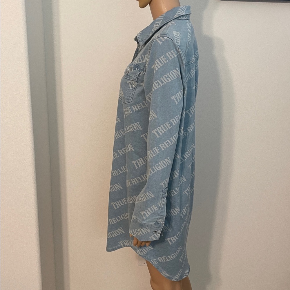 NWT True Religion Denim Logo Blue Shirt Dress - Picture 7 of 16